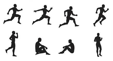 Obraz premium Silhouette collection of various poses of a man in different activities and positions.
