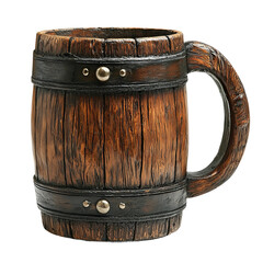 hand-carved oak wood mug isolated on white
