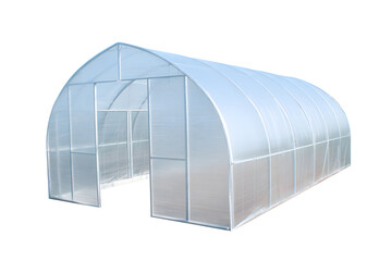 Polytunnel Greenhouse Structure for Agriculture on White Background