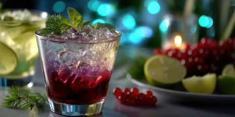 Refreshing cocktails served with fresh fruits at a vibrant evening gathering