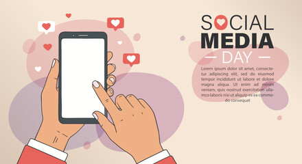 Hands interacting with phone, Social Media Day concept