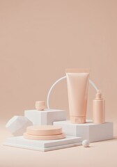 Elegant Cosmetics Display: Peachy Minimalist Product Showcase