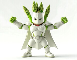 Asparagus Knight Cartoon Character In White Armor With Green Accents