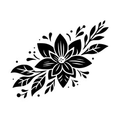 Minimalist Black Floral Arrangement on White Background
