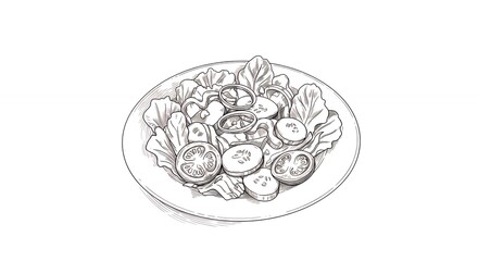 Line art illustration of mixed salad