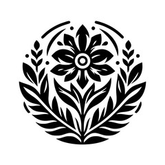 Floral Mandala Illustration: Black & White, Ornate Nature Design