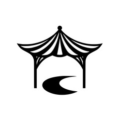 Minimalist Asian Gazebo Icon - Black and White Illustration