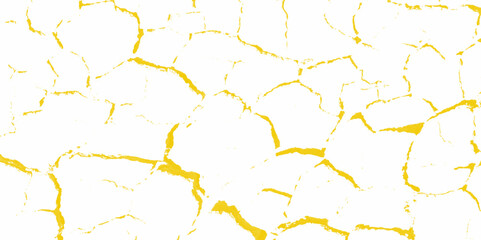 Abstract background with kintsugi cracks design and surface and scratches Transparent background. Abstract color photo of cracks on white Vector crack concrete texture white and yellow grunge texture.