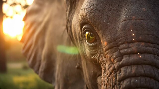 The elephant has a large eye with a yellow iris