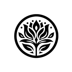 Minimalist Floral Logo in a Circle - Black and White Design