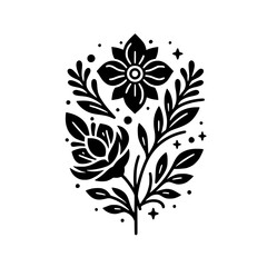 Elegant Black and White Floral Emblem on White Background