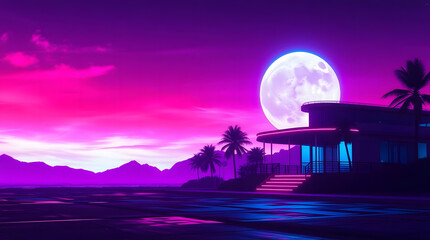 night landscape with moon and stars