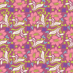 Elegant trendy vector ditsy floral seamless pattern design of beautiful abstract flowers and leaves. Foliage repeat texture background. Suitable for wallpaper, surface printing and textile