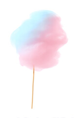 Close-up of Pink Cotton Candy on Stick Isolated on White