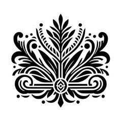 Ornate Black & White Floral Emblem, Decorative Design
