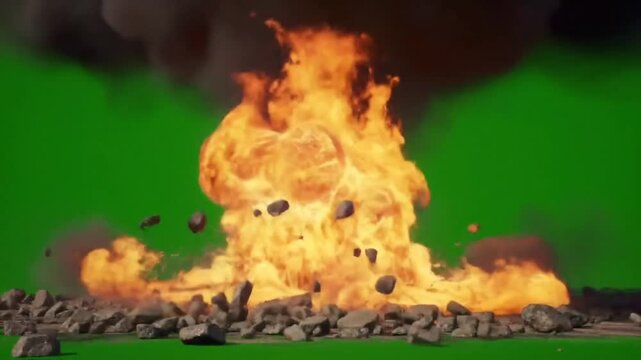 Fireball Explosion from Ground Level with Debris Scatter