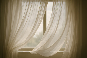 Sunrise Window Light with Curtains Gently Blowing