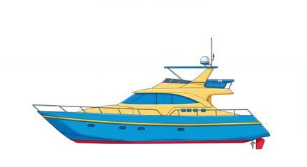 Naklejka premium Yellow and blue motor yacht illustration