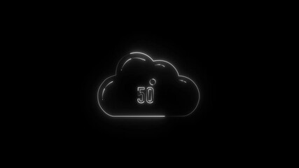 Neon weather icons with degree 50 . on black background. neon glow line and different weather conditions are revealing...