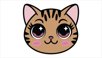 Cute Cartoon Cat Face Vector Illustration