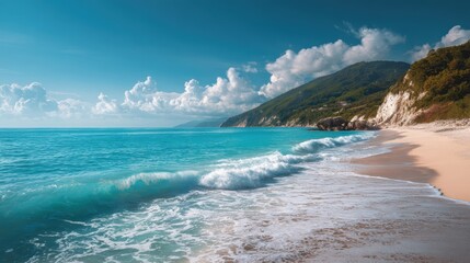 Serene Beach Landscape with Wave Rolling In