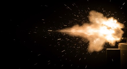Dramatic shot: Powerful muzzle flash showcasing high-speed dynamics in dark environment