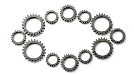 3D Rendering of Metal Cogwheels Frame Background Isolate don White