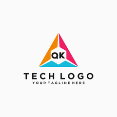 QK Initials Tech Logo Vector Art  Icons  and Graphics