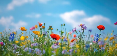 Vibrant Wildflower Meadow Under a Blue Sky