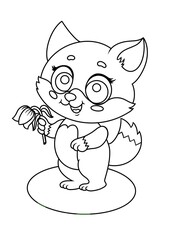 Coloring book for children featuring a cute chanterelle with a flower