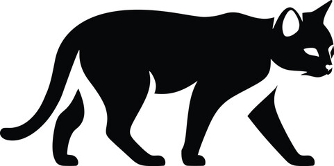 Walking Cat Silhouette Vector, Simple Black Cat Walking Design