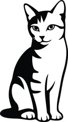 Sitting Cat Silhouette Artwork, Black and White Cat Sitting Illustration