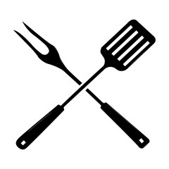 Grill spatula and fork. Tools for convenient and safe cooking over an open fire or grill. Picnics and barbecues.