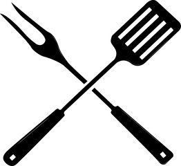 Grill spatula and fork. Tools for convenient and safe cooking over an open fire or grill. Picnics and barbecues.