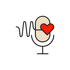 Audience Connection Icon, Microphone with Heart Sound Waves.
