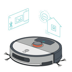 Fototapeta premium Smart robotic vacuum cleaner with connected home interface 