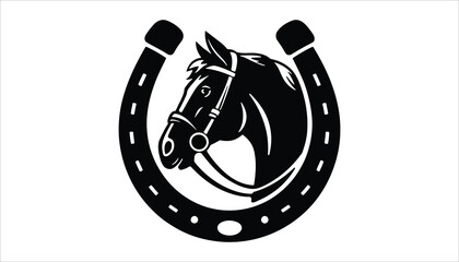 Horse Head with Horseshoe Logo Vector Icon