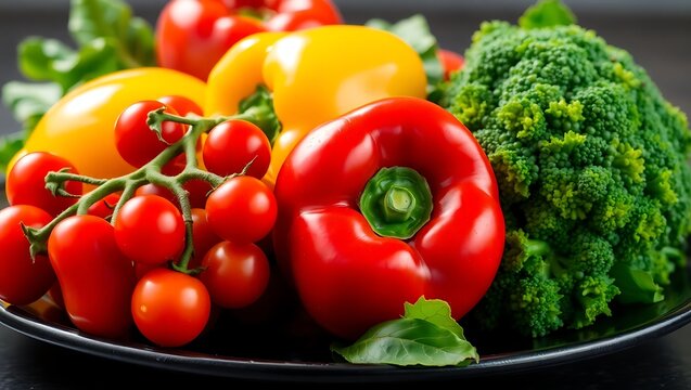 Fresh vegetable medley: broccoli, peppers, and cherry tomatoes - Powered by Adobe