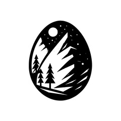 Mountain Nightscape Icon: Egg-shaped Silhouette Illustration
