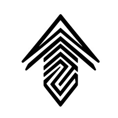Abstract Geometric Arrow Logo: Black & White, Upward Motion