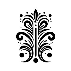 Elegant Black & White Floral Ornament, Geometric Design on White