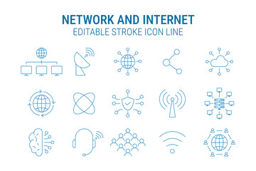 Network and Internet Line Icons set with White Background. Editable Stroke Style for Web, App, Presentation, and Infographics