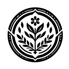 Elegant Botanical Emblem in Black and White Circle