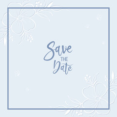 Decorative pastel spring background with hand drawn flowers, branches with leaves for card invitation and wedding