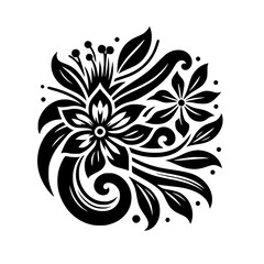 Floral Vector Ornament, Black and White Design, Elegant, Decorative