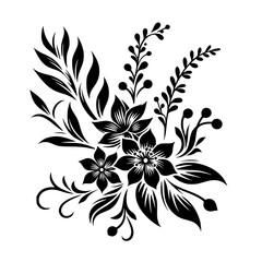 Elegant Black Floral Silhouette Design Element on White Background