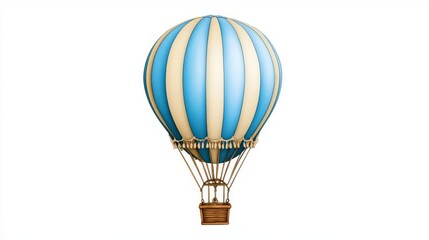 A vibrant hot air balloon floats in the blue sky, symbolizing adventure and freedom.