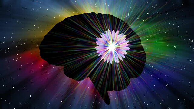 Brain Silhouette with flower effect in pineal gland area