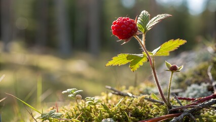Close-Up of Arctic Raspberry in Sunlight – Fresh and Natural