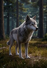 Obraz premium Whispers of the Forest: A Digital Wolf
